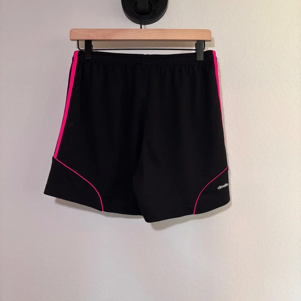 Adidas Climalite Shorts Womens Medium Black Pink 3-Stripe Y2K Athletic Gym